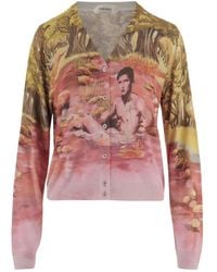 Versace - Truien & Vesten ,Veelkleurig ,Printed Silk Knit Cardigan - Lyst