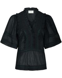 Neo Noir - Overhemden ,Blauw ,Katoen Voile Top Met Lintdetails - Lyst