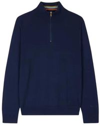 Paul Smith - Hoodies & Sweatvesten ,Blauw ,Wol Merino Wol Trui Met Halve Rits - Lyst