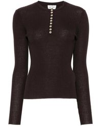 Soft Goat - Tops ,Bruin ,Wol Ribbed Henley Top - Lyst
