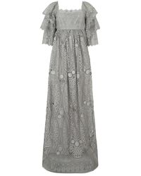 Alberta Ferretti - Kleedjes ,Grijs ,Polyester Elegante Lange Jurk Met Pofmouwen - Lyst