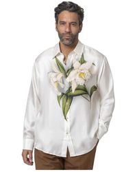 Pierre Louis Mascia - Camicia bianca floreale in raso - Lyst