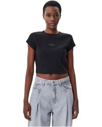 Calvin Klein - Tops ,Zwart ,Katoen Cropped Logo T-Shirt - Lyst