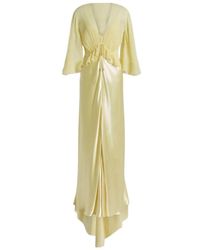 Alberta Ferretti - Lange Satijnen Jurk Met Cape - Lyst
