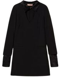 Twinset - Kleedjes ,Zwart ,Satijn Zwarte Crêpe Jurk V-Hals Lange Mouw - Lyst