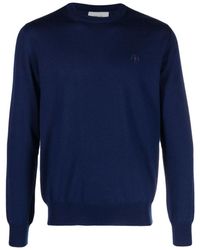 Bally - Maglione in lana blu con logo ricamato - Lyst