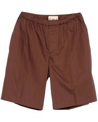 Plan C - Korte Broeken ,Bruin ,Katoen Geplooide Shorts Met Elastische Tailleband - Lyst