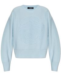 Versace - Truien & Vesten ,Blauw ,Wol Cashmere-Blend Medusa Gebreide Trui - Lyst