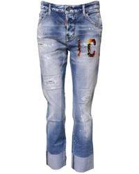 DSquared² - Blauwe Skinny Denim Jeans Met Logo - Lyst