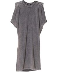 Dondup - Kleedjes ,Grijs ,Katoen Washed Mini Jurk Met Wijde Mouwen - Lyst