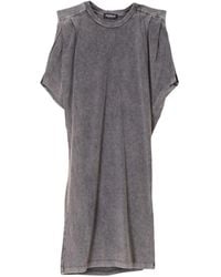 Dondup - Kleedjes ,Grijs ,Katoen Washed Mini Jurk Met Wijde Mouwen - Lyst