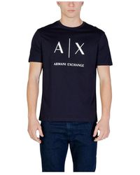 ARMANI EXCHANGE - Tops ,Blauw ,Katoen T-Shirt Van Katoen Met Ronde Hals En Korte Mouwen - Lyst