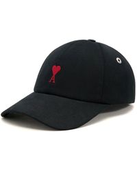 Ami Paris - Accessoires ,Zwart ,Katoen De Coeur Embroidery Cap - Lyst