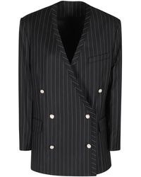CASABLANCA - Jassen ,Zwart ,Wol Pinstripe Wollen Blazer Oversized Kraagloos - Lyst