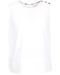 Barbour - Top blanco de algodón y lino con detalles de botones - Lyst