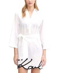 KARL LAGERFELD - Kleedjes ,Wit ,Katoen K/Signature Strandoverhemdjurk - Lyst