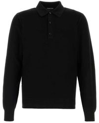 Tom Ford - Tops ,Zwart ,Katoen Silk Cotton Piquet Ls Polo - Lyst