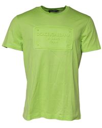 Dolce & Gabbana - Grünes Baumwoll-Rundhals-T-Shirt Mit Geprägtem Logo - Lyst