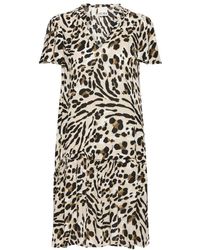 Ichi - Kleedjes ,Veelkleurig ,Jurk Met Dierenprint En Ruche Zoom - Lyst