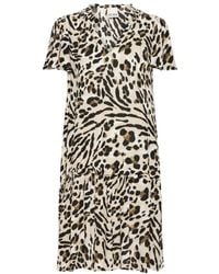 Ichi - Kleedjes ,Veelkleurig ,Jurk Met Dierenprint En Ruche Zoom - Lyst