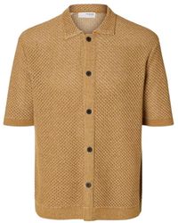 SELECTED - Gebreide Polo Cardigan Chipmunk Stijl - Lyst