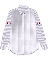 Thom Browne - Overhemden ,Grijs ,Grijze Button-Up Shirt Met Borstzak - Lyst