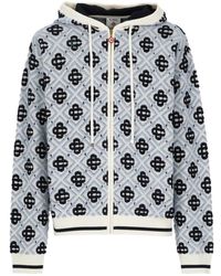 CASABLANCA - Merino Monogram Zip-Up Hooded Sweatshirt - Lyst