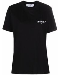 MSGM - Tops ,Zwart ,Katoen Zwart T-Shirt Voor Vrouwen - Lyst
