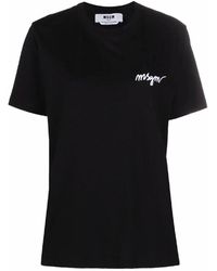 MSGM - Tops ,Zwart ,Katoen Zwart T-Shirt Voor Vrouwen - Lyst