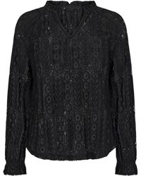 Cream - Overhemden ,Zwart ,Zwarte Kant V-Hals Blouse - Lyst