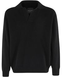 Roberto Collina - Tops ,Zwart ,Wol Zwarte Polo Met Lange Mouwen - Lyst