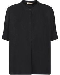Blanca Vita - Schwarze Bluse Mit Kurzen Ärmeln Und Stehkragen - Lyst