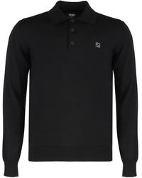 Fendi - Truien & Vesten ,Zwart ,Wol Lange Mouwen Wollen Gebreide Polo - Lyst