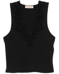 Twinset - Tops ,Zwart ,Katoen Acanalado Encaje Top - Lyst