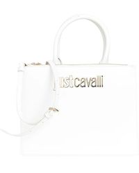 Just Cavalli - Weiße schultertasche mit gold logo plakette - Lyst