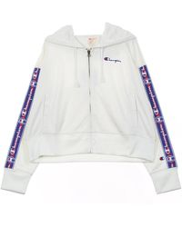 Champion - Cropped Hoodie Met Volledige Ritssluiting Voor , Wit - Lyst