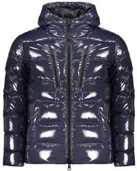 Herno - Jassen ,Blauw ,Leer Gewatteerd Jack Met Capuchon - Lyst