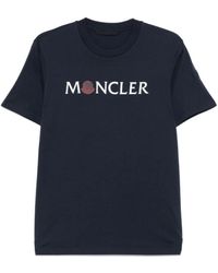 Moncler - Tops ,Blauw ,Katoen Logo Print T-Shirt - Lyst
