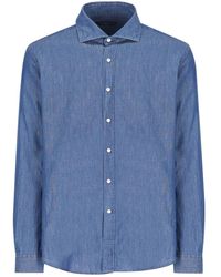 Fay - Overhemden ,Blauw ,Denim Blauw Denim Overhemd Met Geborduurd Logo - Lyst
