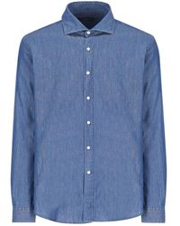 Fay - Overhemden ,Blauw ,Denim Blauw Denim Overhemd Met Geborduurd Logo - Lyst