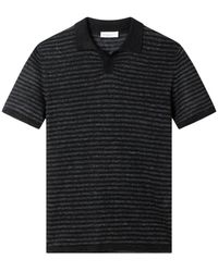 Roberto Collina - Truien & Vesten ,Zwart ,Katoen Gestreept Gebreide Polo - Lyst