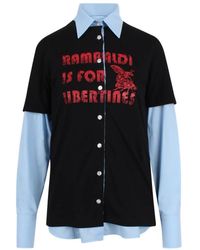 Marco Rambaldi - Overhemden ,Zwart ,T-Shirt Met Knopen Aan De Voorkant En Overhemd Overlay - Lyst