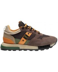 Blauer - Wildleder und Stoff Turnschuhe - Lyst