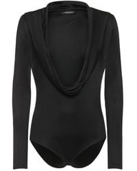 Versace - Tops ,Zwart ,Elegante Bodysuit Met Lange Mouwen En Diepe Halslijn - Lyst