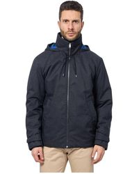 HUGO - Blauer Mantel Mit Hohem Kragen Und Kapuze - Lyst