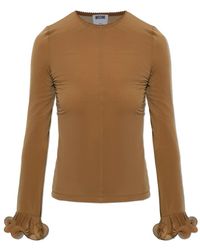 Moschino - Overhemden ,Bruin ,Leer Top Met Decoratief Afgewerkte Mouwen - Lyst