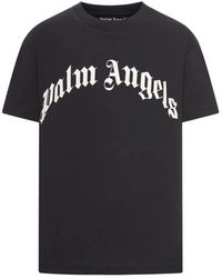 Palm Angels - Tops ,Zwart ,Katoen Zwart Crew Neck Katoenen T-Shirt - Lyst