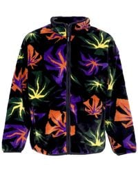 Huf - Hoodies & Sweatvesten ,Veelkleurig ,Polyester Plant Patroon Sherpa Rits Jas - Lyst