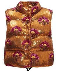La DoubleJ - Jassen ,Bruin ,Polyester Sequin Puffer Vest - Lyst
