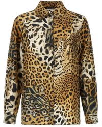 Roberto Cavalli - Overhemden ,Bruin ,Zijden Jaguarhuiden Shirt Lichtbruin - Lyst